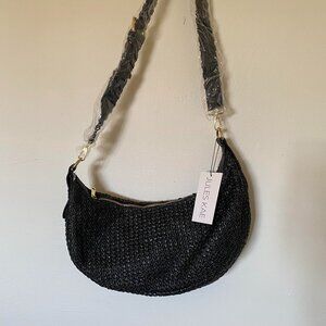 NWT Jules Kay Black Woven Faux Leather Hobo Bag